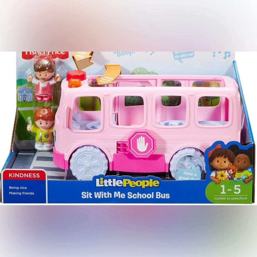 Vintage Fisher Price Little Movers Pink School Bus Sit With Me Little People Toy